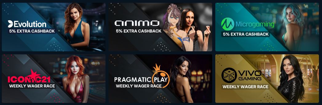 Hrajte živé kasino u předních poskytovatelů jako Evolution, Pragmatic Play nebo Vivo Gaming a vyhrajte týdenní odměny